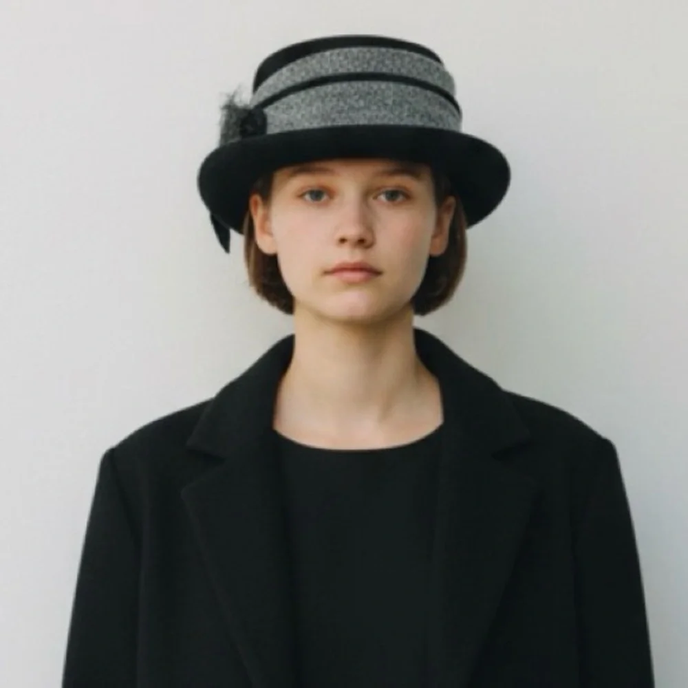 Mr. D vintage Stylish Black and Gray Hat with Feather Accent